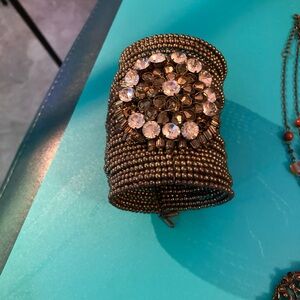Brass Gold cuff bracelet with gems